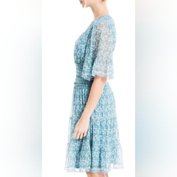 Max Studio Blue Floral Flutter Sleeve Midi Dress - Picture 8 of 9